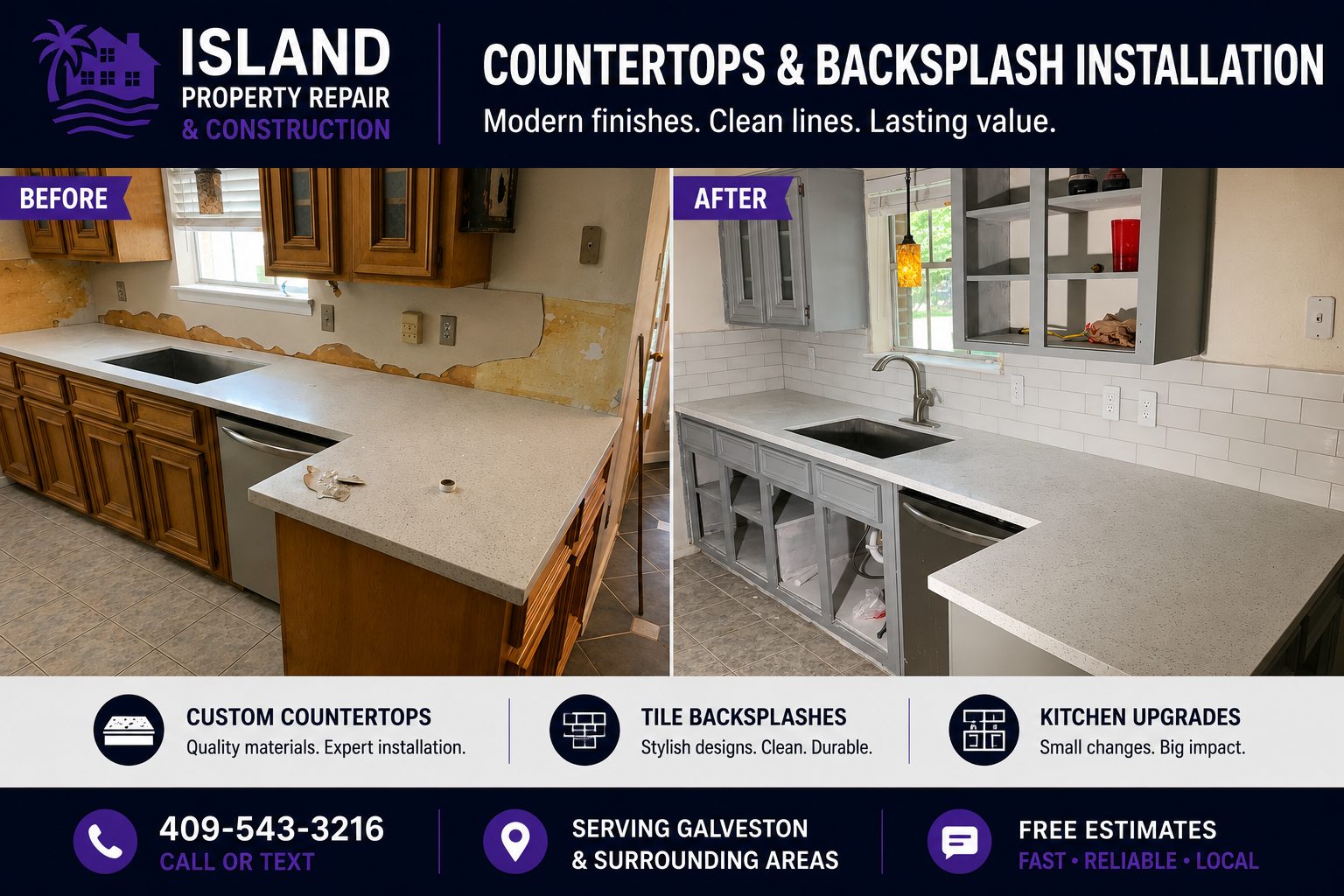 Countertops & Backsplash project by Island Property Repair and Construction in Galveston